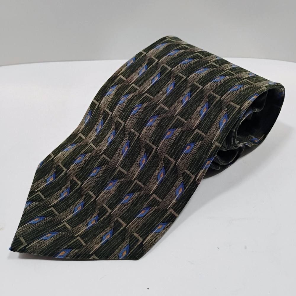 Swing Men's Neck Tie Gray Black Geometric 100% Silk Made in Korea